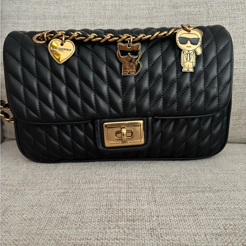 Karl Lagerfeld Black Quilted Chain Shoulder Bag - Picture 9 of 9